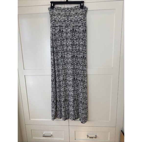 Cynthia Rowley Maxi Skirt Womens M Black White Long Ankle Pull On Casual Stretch - Picture 9 of 14
